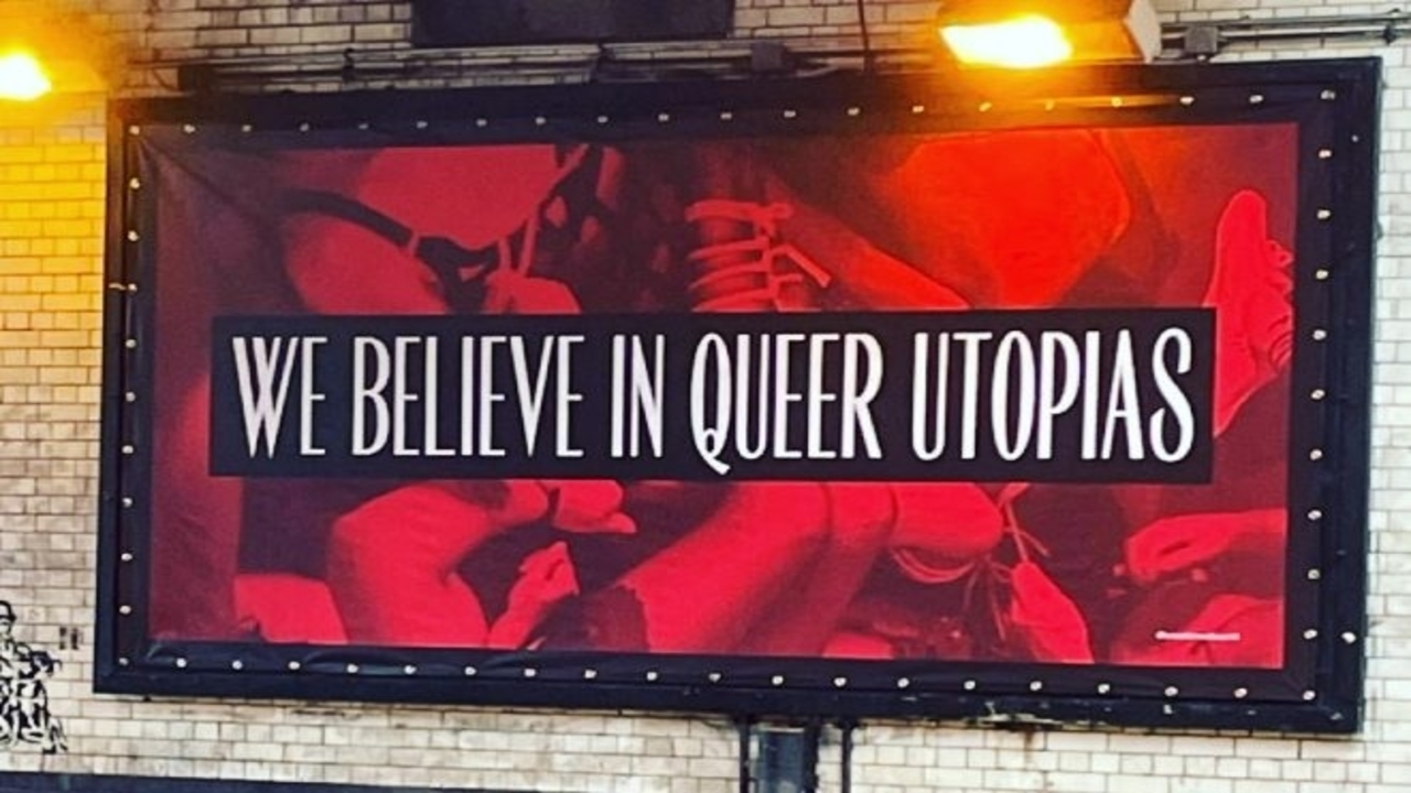 Poster from queer clubnight Crossbreed in London reading 'we believe in queer utopias'