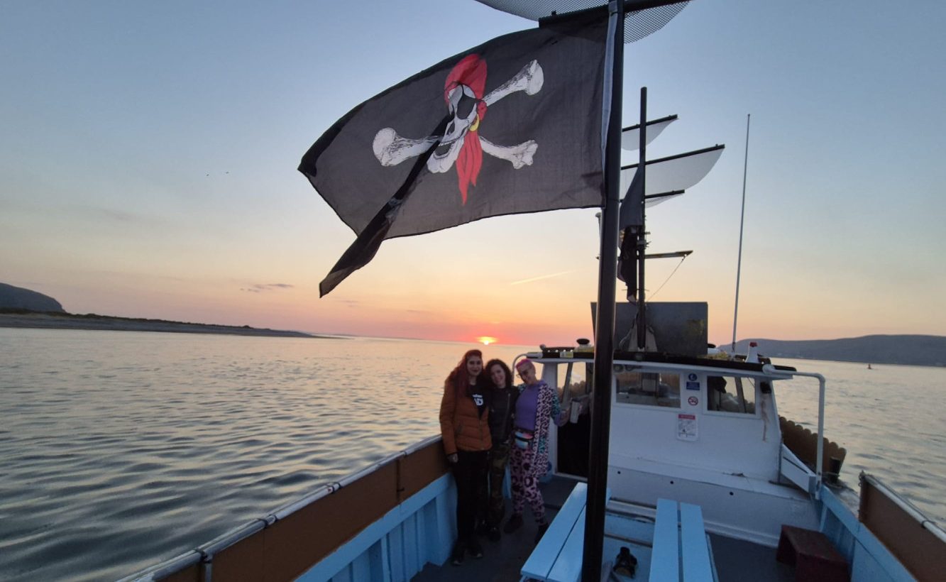 Jane, Fiona and Avadrian onboard the Conwy Pirate Ship in May 2025